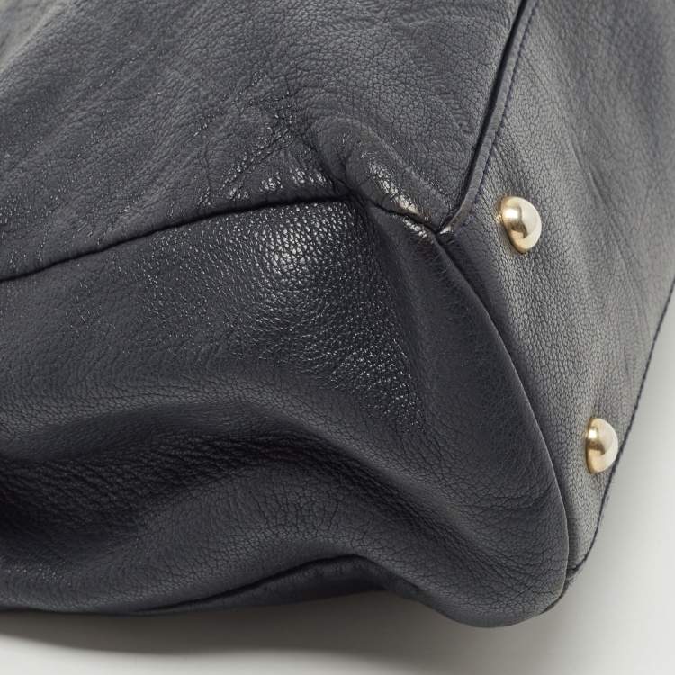 Pre Owned CH Carolina Herrera Navy Blue Diamond Embossed Leather Chain Shoulder Bag