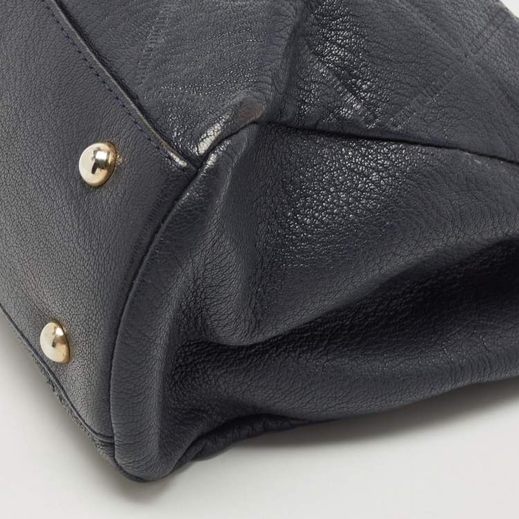 Pre Owned CH Carolina Herrera Navy Blue Diamond Embossed Leather Chain Shoulder Bag