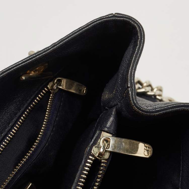 Pre Owned CH Carolina Herrera Navy Blue Diamond Embossed Leather Chain Shoulder Bag