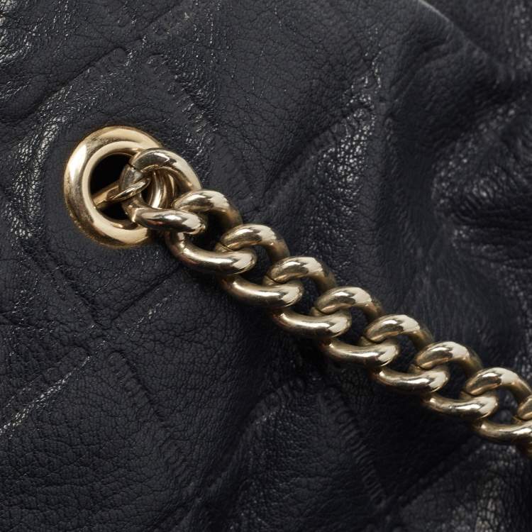 Pre Owned CH Carolina Herrera Navy Blue Diamond Embossed Leather Chain Shoulder Bag