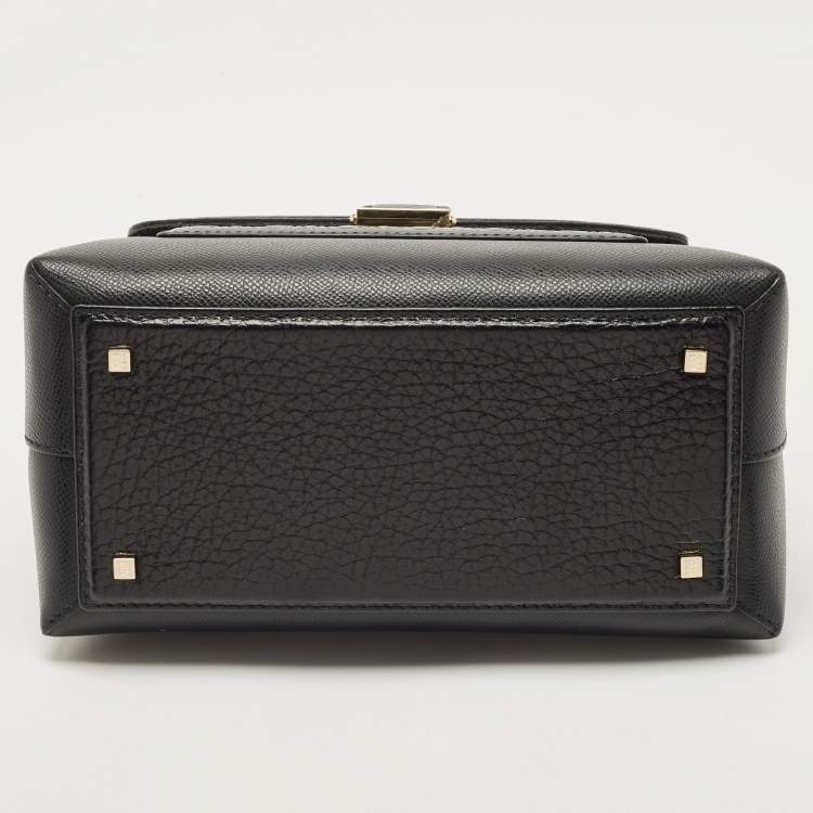 Pre Owned CH Carolina Herrera Black Monogram Embossed Leather Push Lock Flap Top Handle Bag