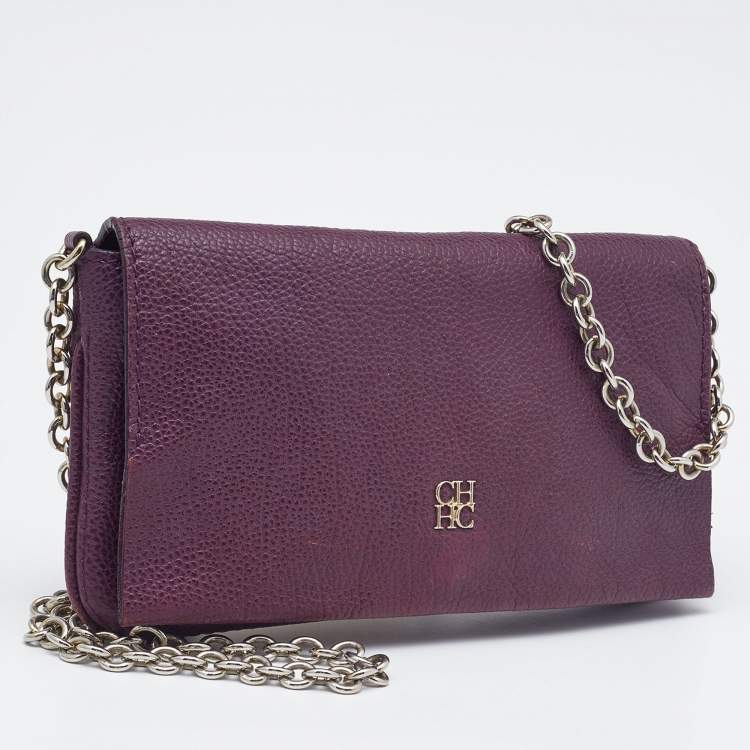 مملوكة مسبقًا CH Carolina Herrera Purple Leather Chain Flap Shoulder Bag