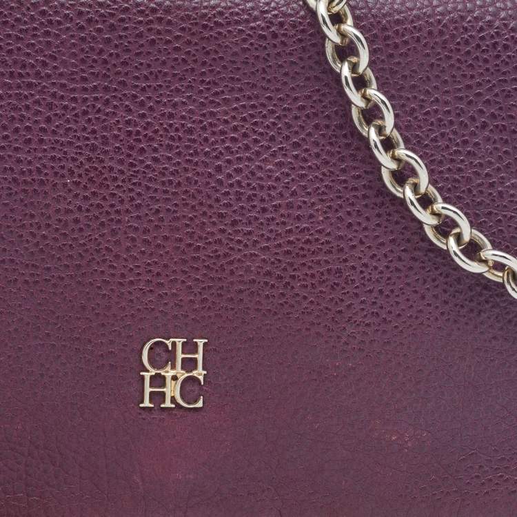 مملوكة مسبقًا CH Carolina Herrera Purple Leather Chain Flap Shoulder Bag
