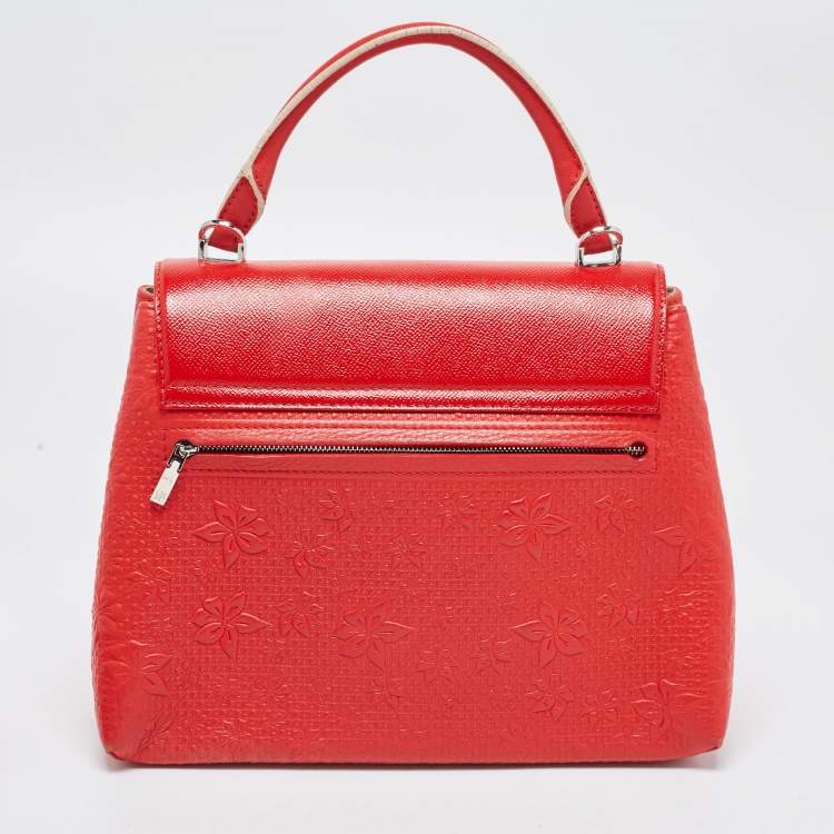 Pre Owned CH Carolina Herrera Red Embossed Leather and Patent Leather Top Handle Bag