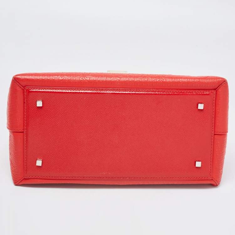 Pre Owned CH Carolina Herrera Red Embossed Leather and Patent Leather Top Handle Bag