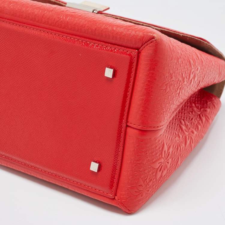Pre Owned CH Carolina Herrera Red Embossed Leather and Patent Leather Top Handle Bag