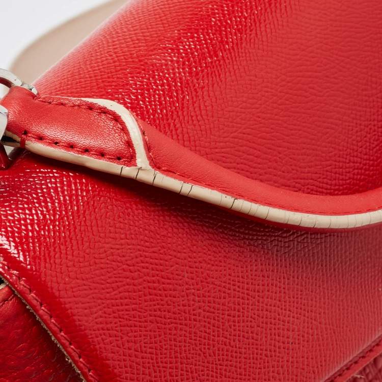 Pre Owned CH Carolina Herrera Red Embossed Leather and Patent Leather Top Handle Bag