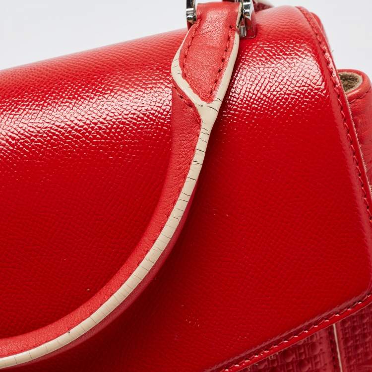 Pre Owned CH Carolina Herrera Red Embossed Leather and Patent Leather Top Handle Bag