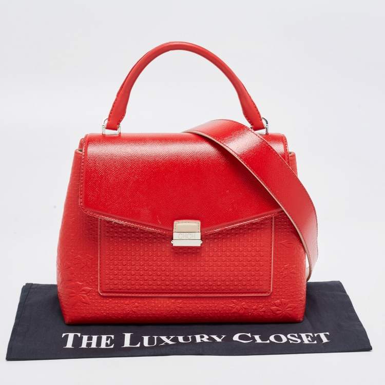 Pre Owned CH Carolina Herrera Red Embossed Leather and Patent Leather Top Handle Bag