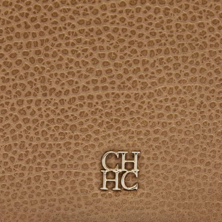 Pre Owned CH Carolina Herrera Beige Leather Flap Bifold Continental Wallet