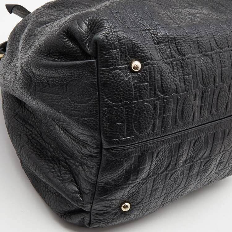 Pre Owned CH Carolina Herrera Black Embossed Leather Bow Bucket Shoulder Bag 