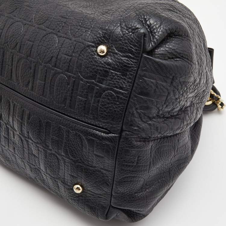 Pre Owned CH Carolina Herrera Black Embossed Leather Bow Bucket Shoulder Bag 
