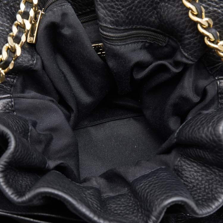 Pre Owned CH Carolina Herrera Black Embossed Leather Bow Bucket Shoulder Bag 
