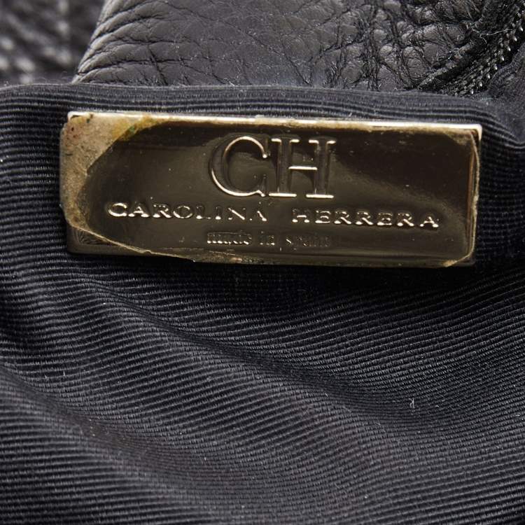 Pre Owned CH Carolina Herrera Black Embossed Leather Bow Bucket Shoulder Bag 