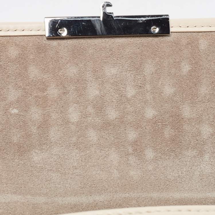 Pre Owned CH Carolina Herrera Light Beige Monogram Embossed Leather Shoulder Bag