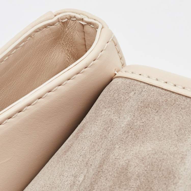Pre Owned CH Carolina Herrera Light Beige Monogram Embossed Leather Shoulder Bag