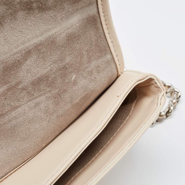 Pre Owned CH Carolina Herrera Light Beige Monogram Embossed Leather Shoulder Bag