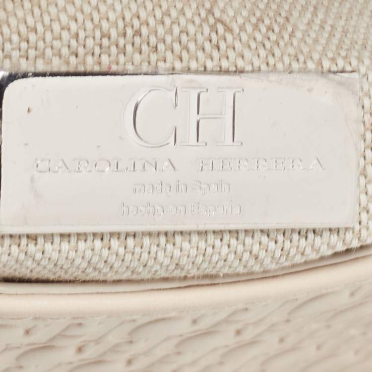 Pre Owned CH Carolina Herrera Light Beige Monogram Embossed Leather Shoulder Bag