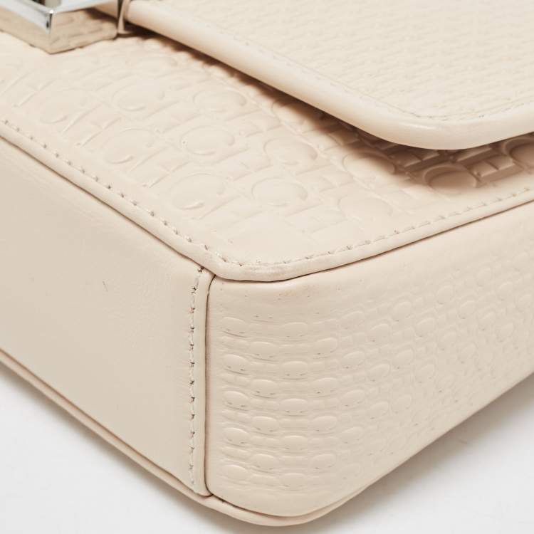 Pre Owned CH Carolina Herrera Light Beige Monogram Embossed Leather Shoulder Bag