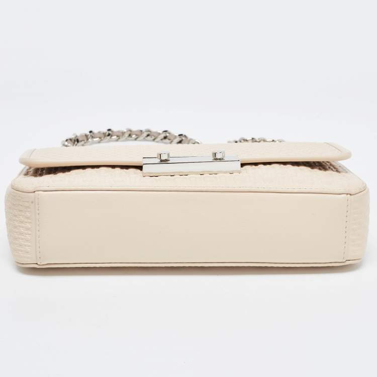 Pre Owned CH Carolina Herrera Light Beige Monogram Embossed Leather Shoulder Bag