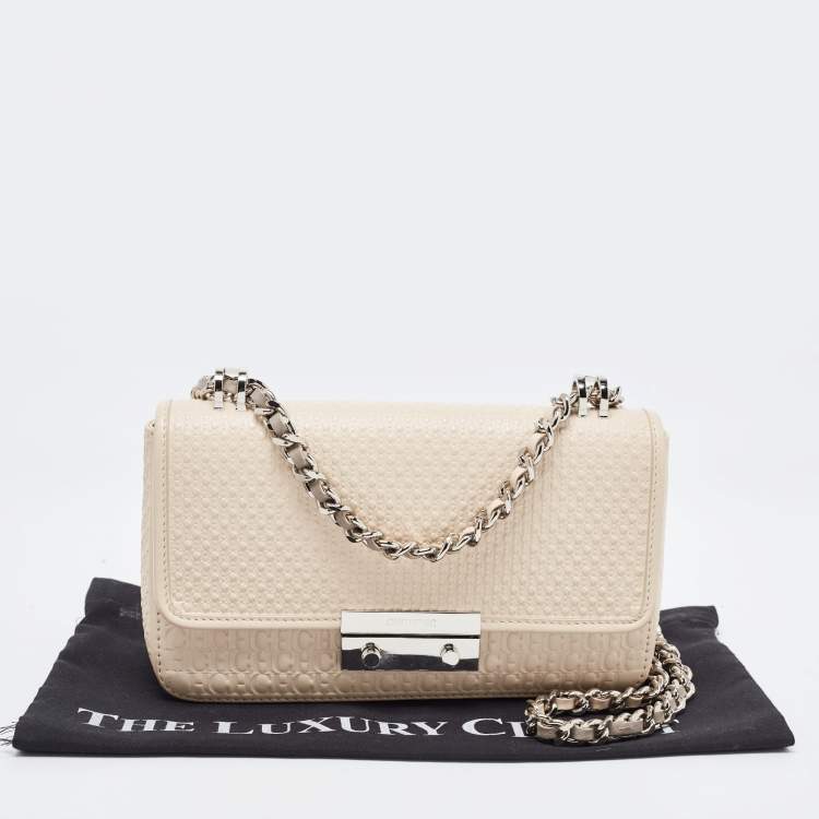 Pre Owned CH Carolina Herrera Light Beige Monogram Embossed Leather Shoulder Bag