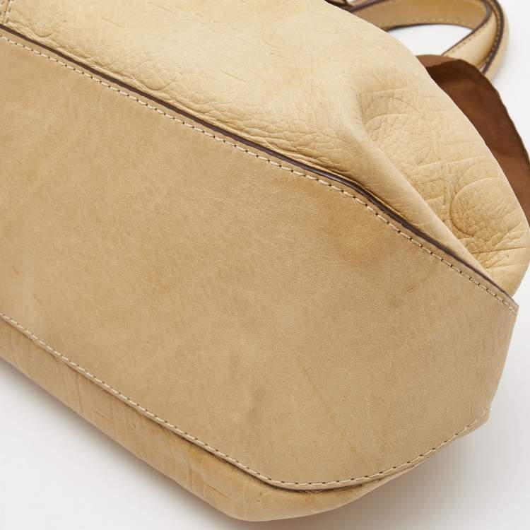 Pre Owned CH Carolina Herrera Beige Monogram Embossed Leather Scarf Tote