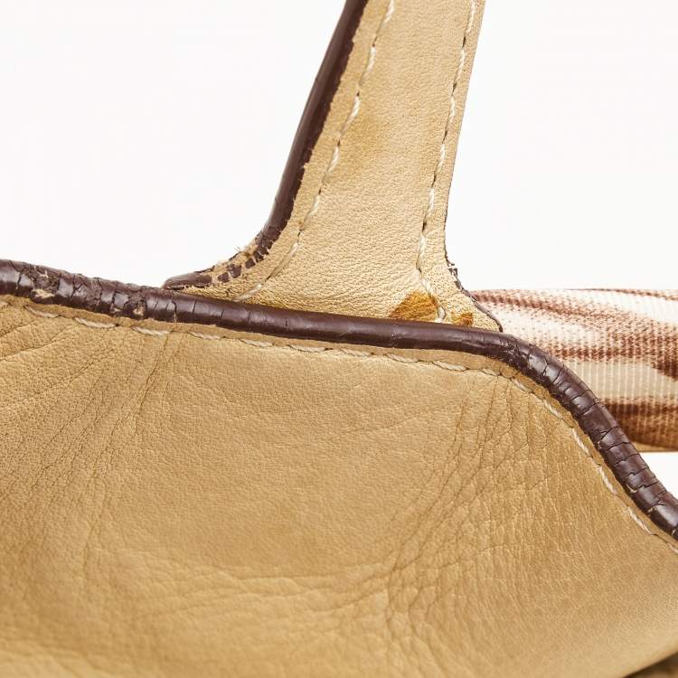 Pre Owned CH Carolina Herrera Beige Monogram Embossed Leather Scarf Tote