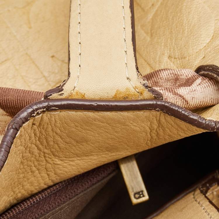 Pre Owned CH Carolina Herrera Beige Monogram Embossed Leather Scarf Tote