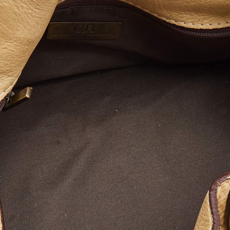 Pre Owned CH Carolina Herrera Beige Monogram Embossed Leather Scarf Tote