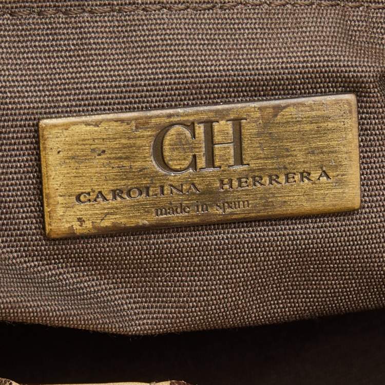 Pre Owned CH Carolina Herrera Beige Monogram Embossed Leather Scarf Tote