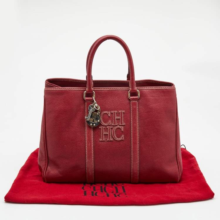 Pre Owned CH Carolina Herrera Red Leather Large Matteo Tote