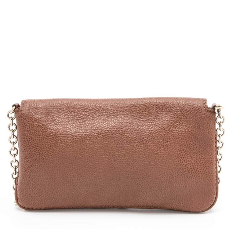 Pre Owned CH Carolina Herrera Brown Leather Chain Flap Shoulder Bag