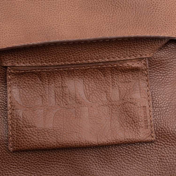 Pre Owned CH Carolina Herrera Brown Leather Chain Flap Shoulder Bag