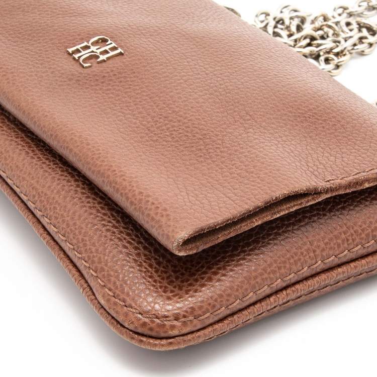 Pre Owned CH Carolina Herrera Brown Leather Chain Flap Shoulder Bag