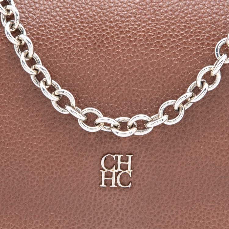 Pre Owned CH Carolina Herrera Brown Leather Chain Flap Shoulder Bag
