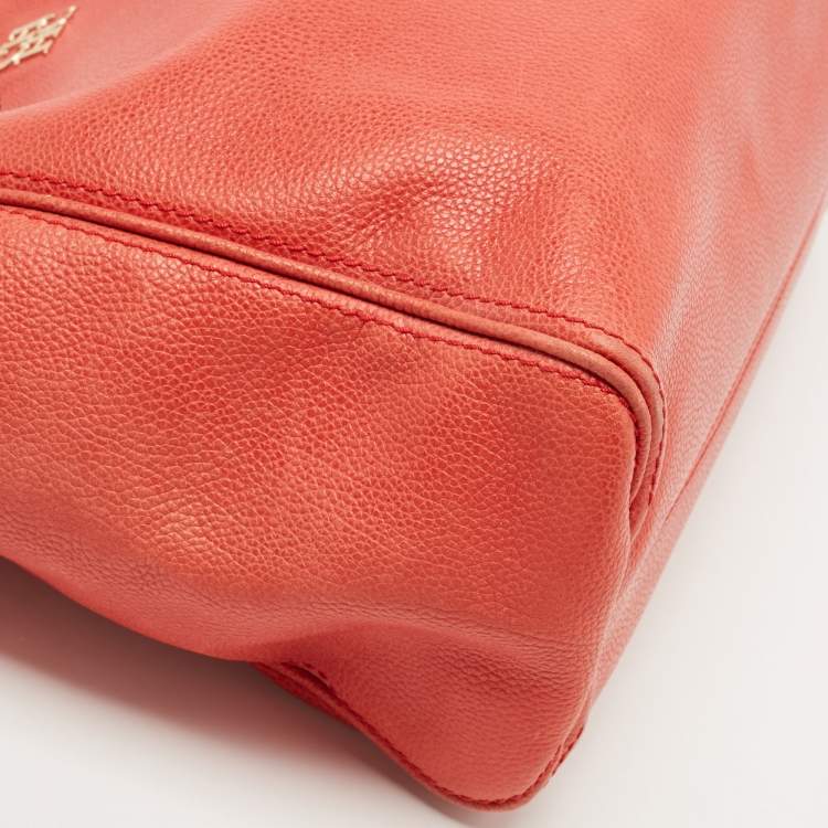 Pre Owned CH Carolina Herrera Red Monogram Leather Horizontal Shopper Tote