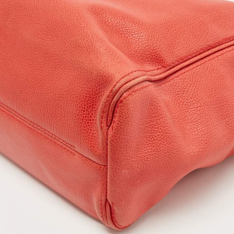 Pre Owned CH Carolina Herrera Red Monogram Leather Horizontal Shopper Tote
