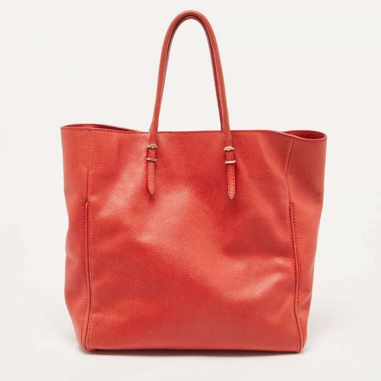 Pre Owned CH Carolina Herrera Red Monogram Leather Horizontal Shopper Tote