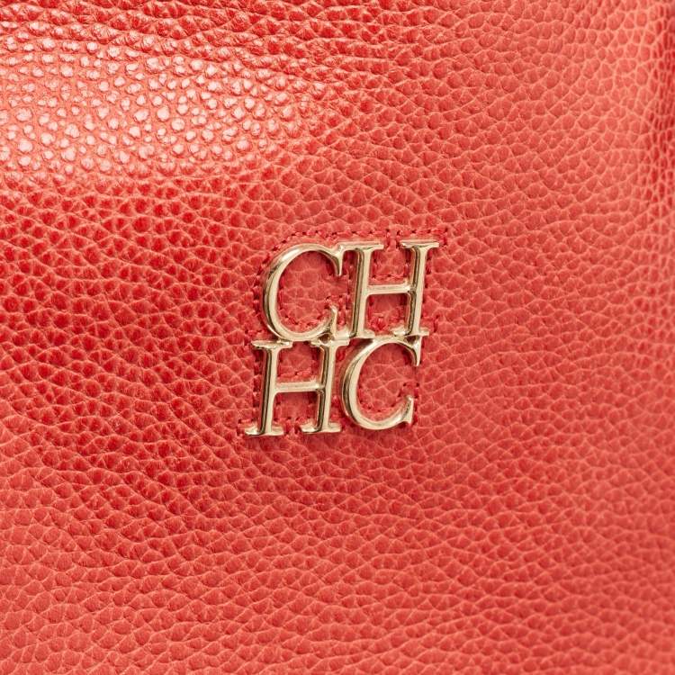Pre Owned CH Carolina Herrera Red Monogram Leather Horizontal Shopper Tote