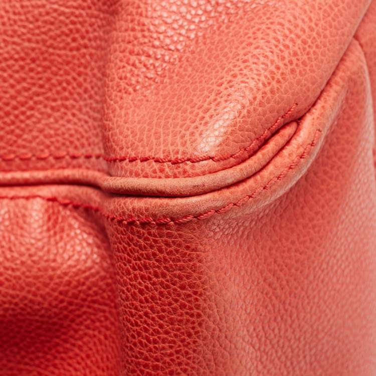 Pre Owned CH Carolina Herrera Red Monogram Leather Horizontal Shopper Tote