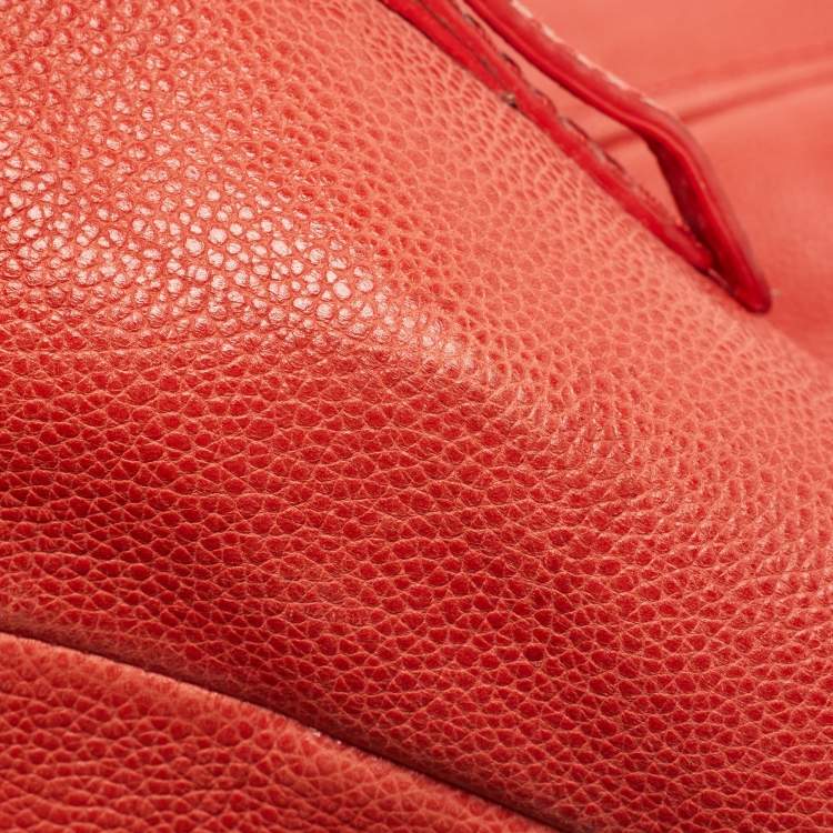 Pre Owned CH Carolina Herrera Red Monogram Leather Horizontal Shopper Tote