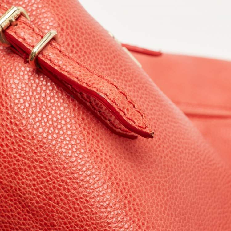 Pre Owned CH Carolina Herrera Red Monogram Leather Horizontal Shopper Tote