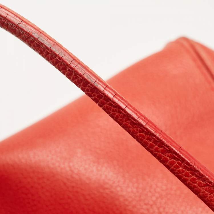 Pre Owned CH Carolina Herrera Red Monogram Leather Horizontal Shopper Tote