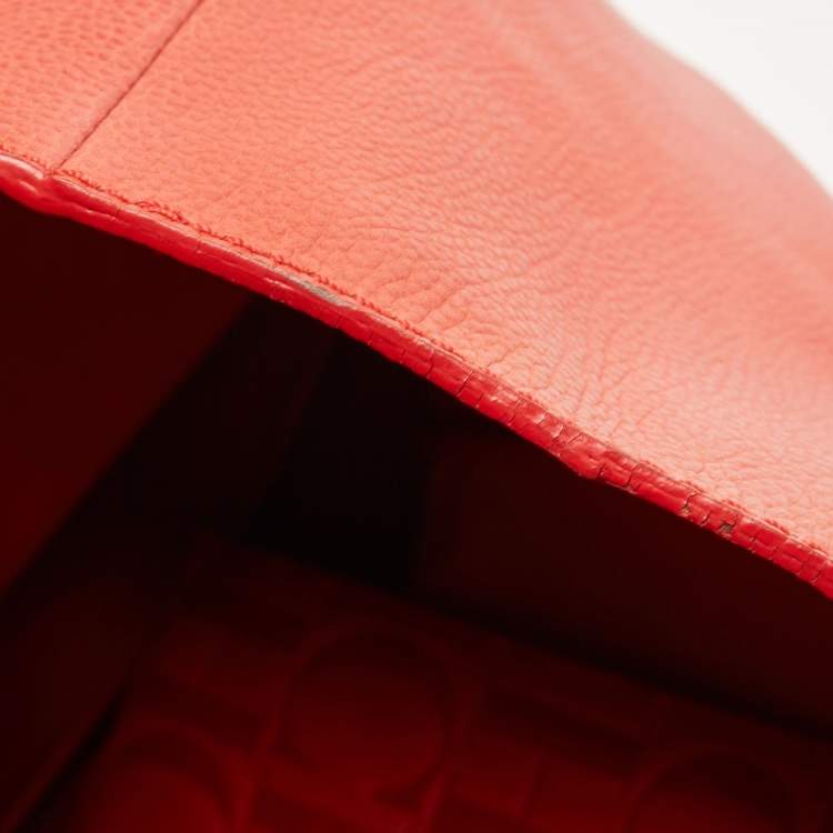 Pre Owned CH Carolina Herrera Red Monogram Leather Horizontal Shopper Tote