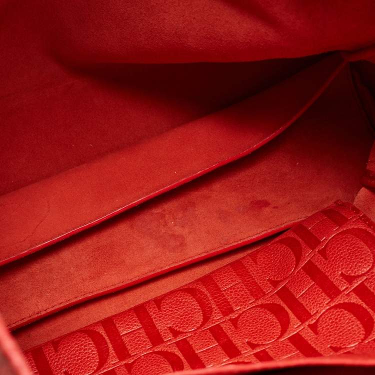 Pre Owned CH Carolina Herrera Red Monogram Leather Horizontal Shopper Tote