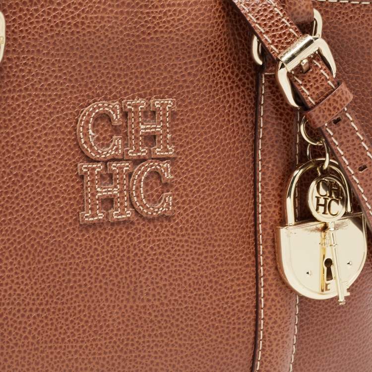 Pre Owned CH Carolina Herrera Brown Pebbled Leather Matteo Tote