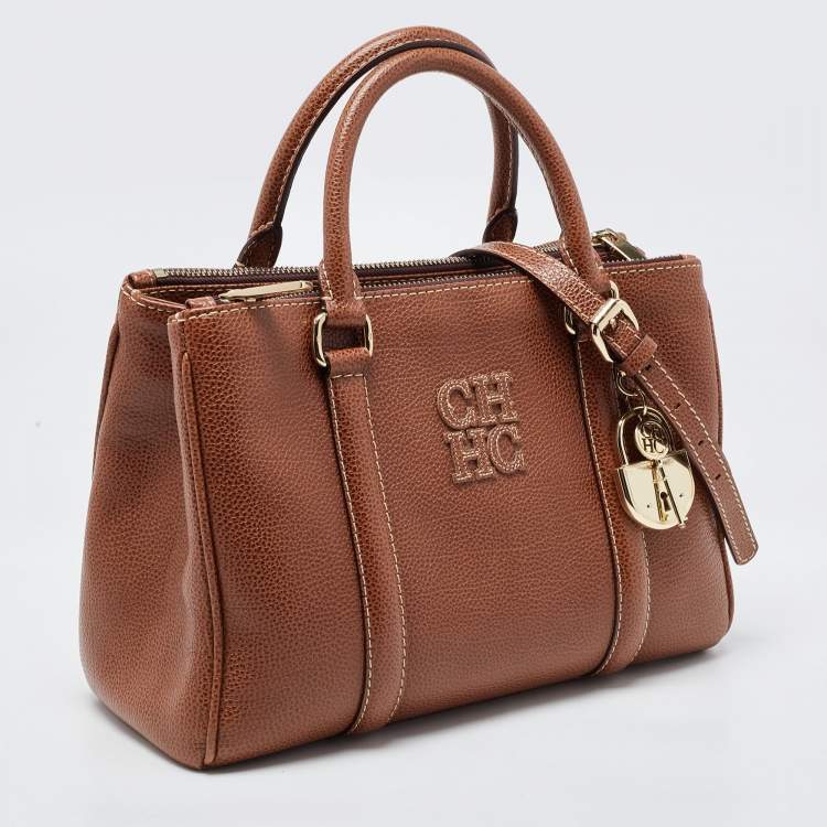 Pre Owned CH Carolina Herrera Brown Pebbled Leather Matteo Tote