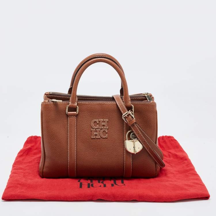 Pre Owned CH Carolina Herrera Brown Pebbled Leather Matteo Tote