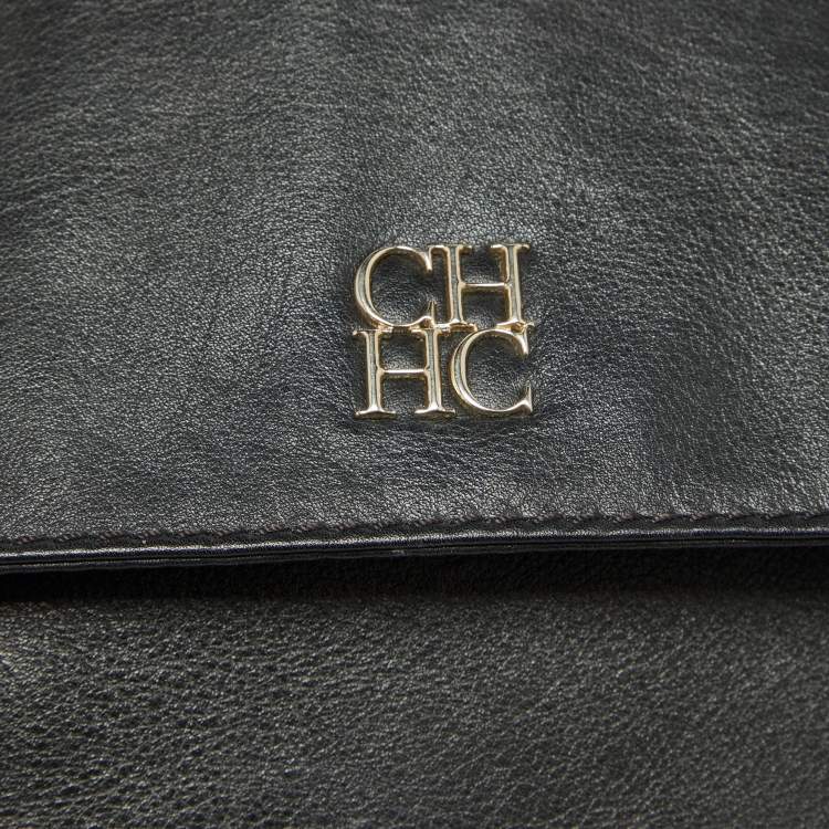Pre Owned CH Carolina Herrera Black Leather Flap Shoulder Bag