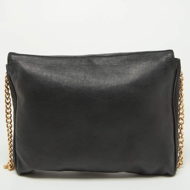 Pre Owned CH Carolina Herrera Black Leather Flap Shoulder Bag